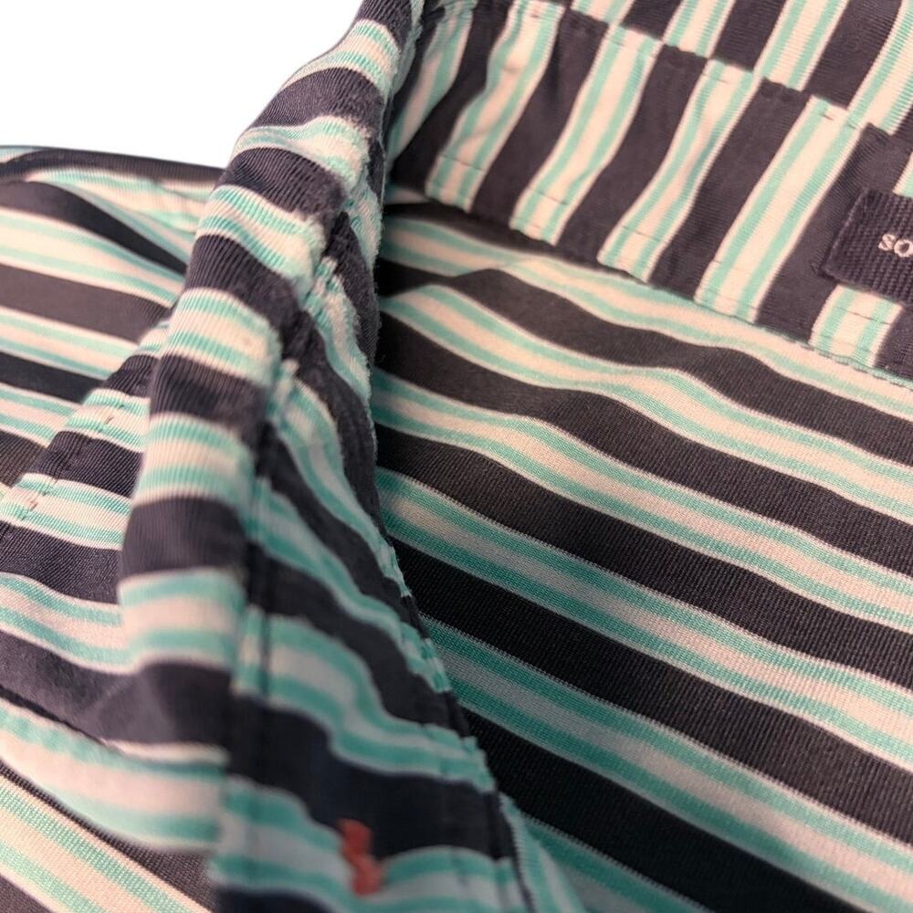 Southern Marsh Polo Shirt Men Medium Blue Teal Striped Short Sleeve Golf Casual - Picture 8 of 8